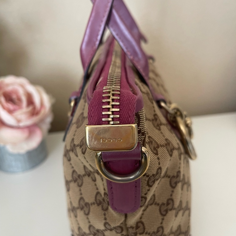 Gucci Heart Bit Charm Brown Canvas Pink Rose Leather Trim Tote - Picture 8 of 16